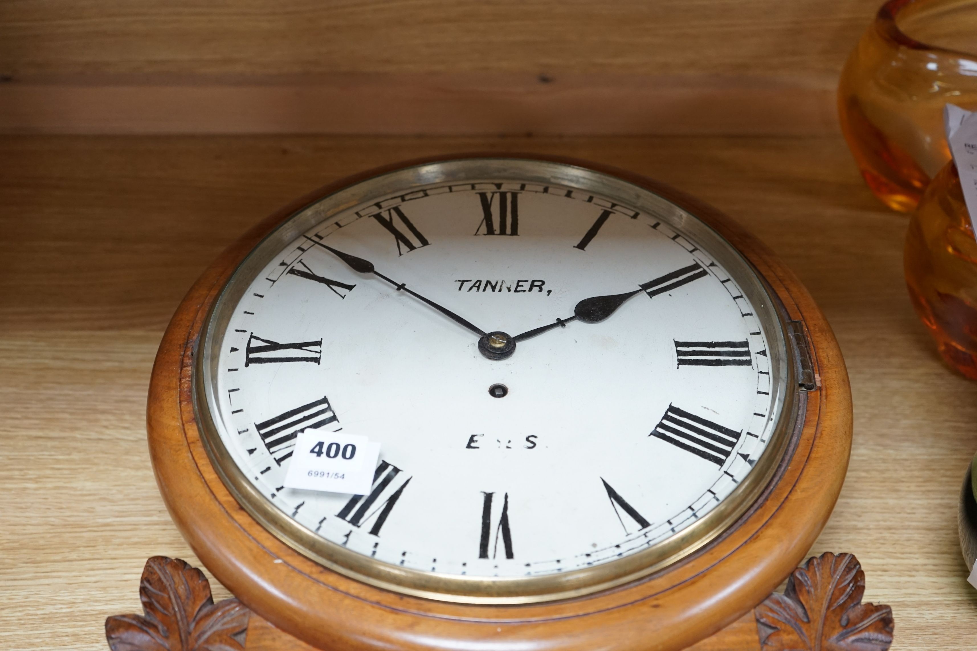 A Victorian mahogany drop-dial fusee wall timepiece retailed by Tanner